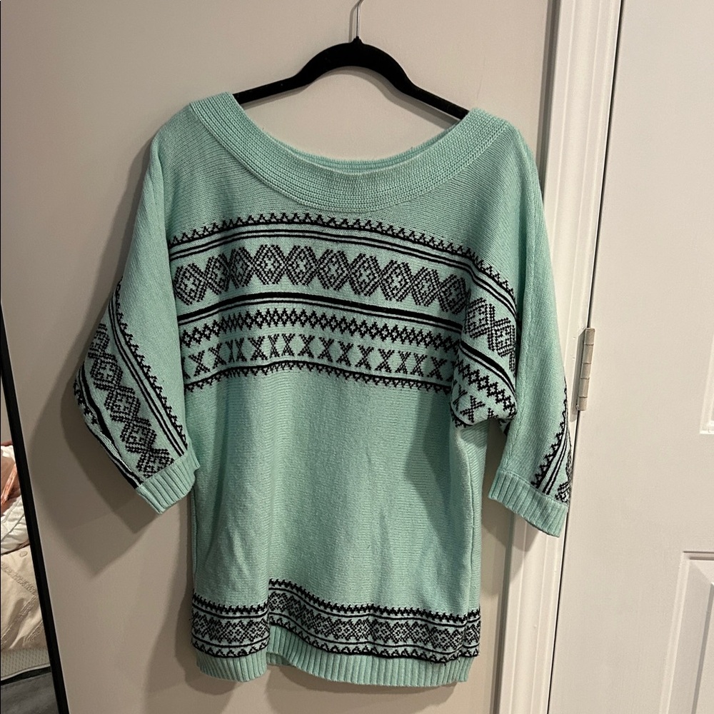 New York & Company Mint and Black Patterned Sweater